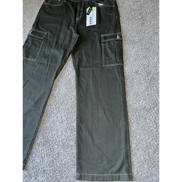 High Rise Cargo 90s Boyfriend Slouchy Baggy Jeans Wide Leg Army Green Size 17/33 - Picture 15 of 16